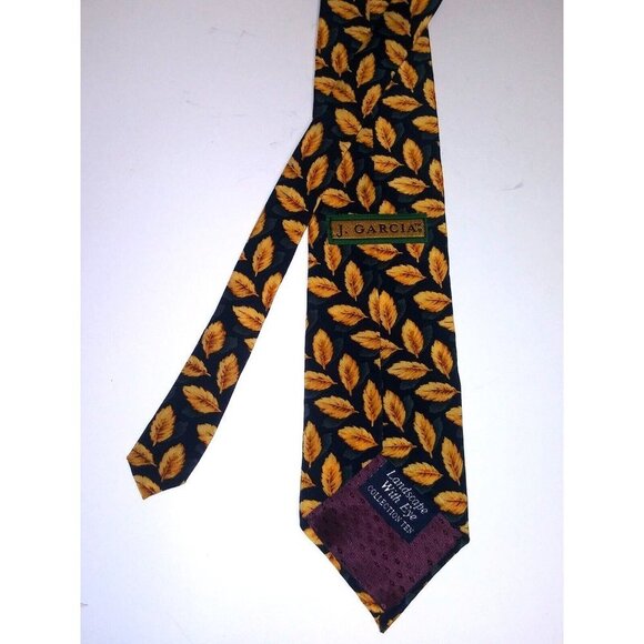 J. Garcia Mens Tie Landscape With Eye Collection Ten Limited Wide leaf print EUC - Picture 4 of 8